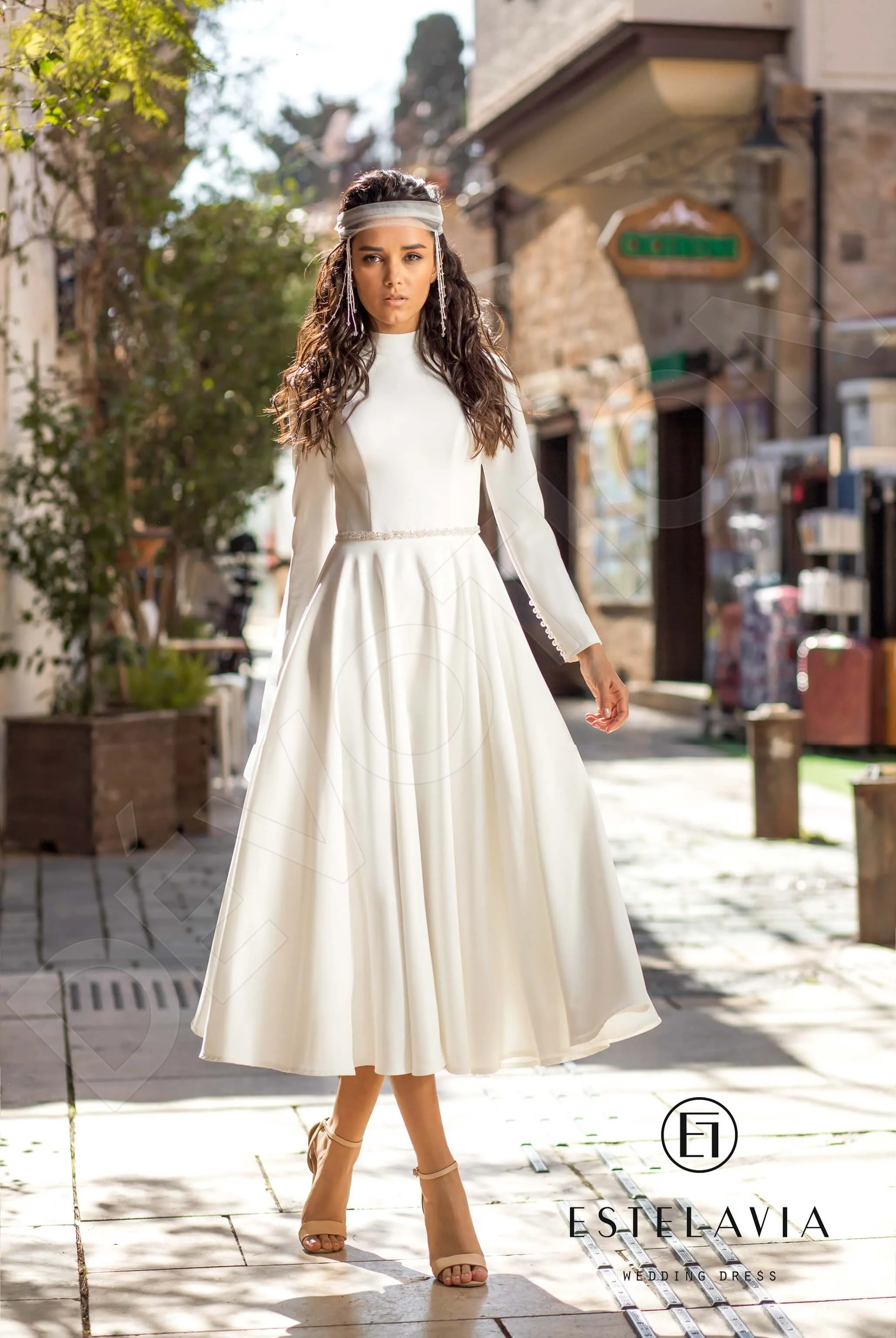 Mikah A-line High neck Milk Wedding dress