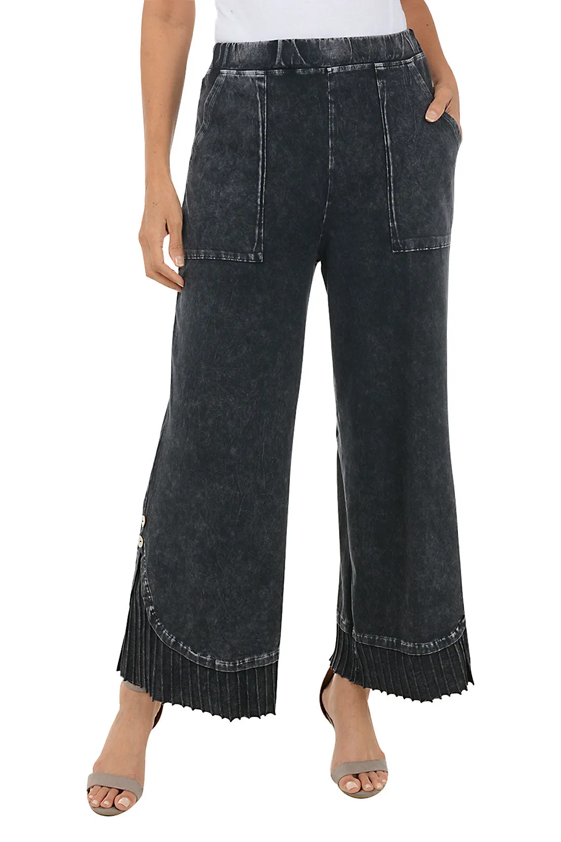 Mineral Wash Pleated Hem Pant