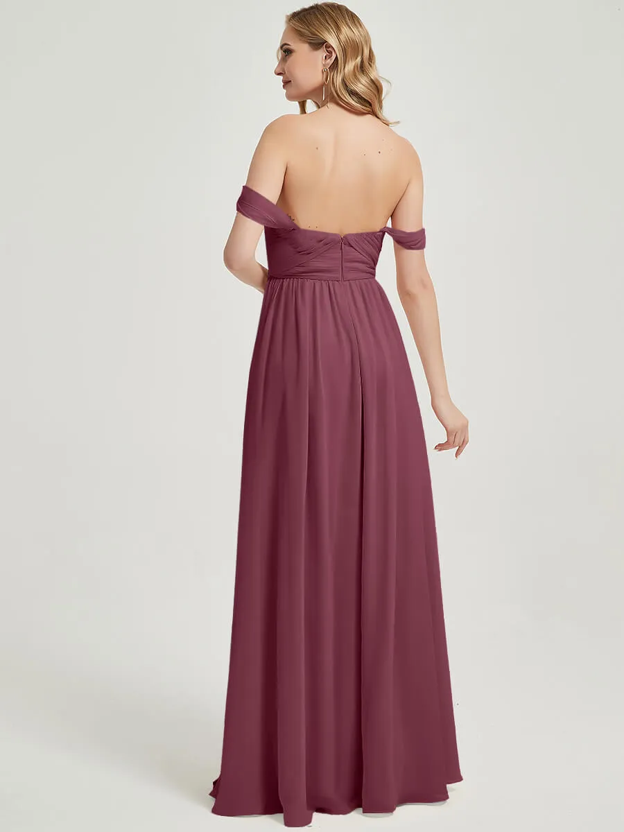 Mulberry Pleated Convertible Floor Length Chiffon Bridesmaid Dress