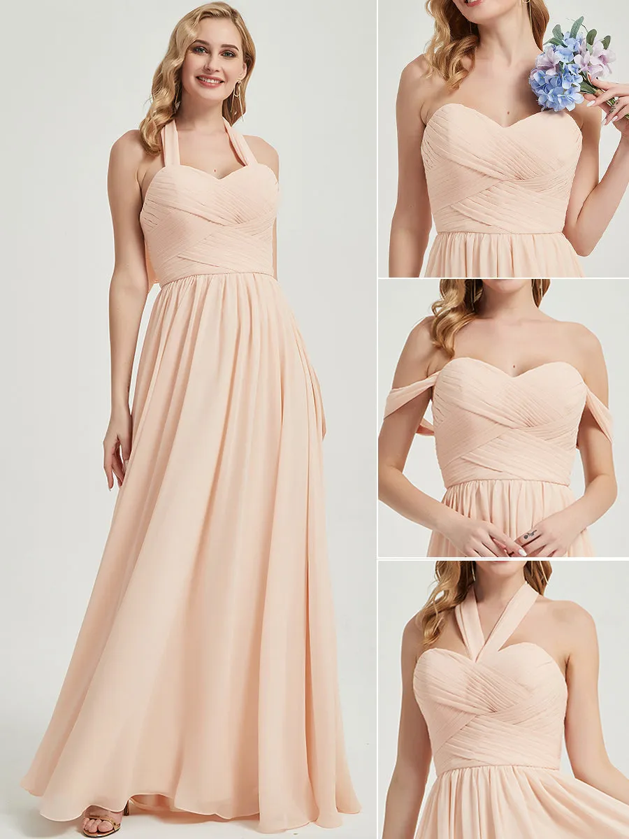 Mulberry Pleated Convertible Floor Length Chiffon Bridesmaid Dress
