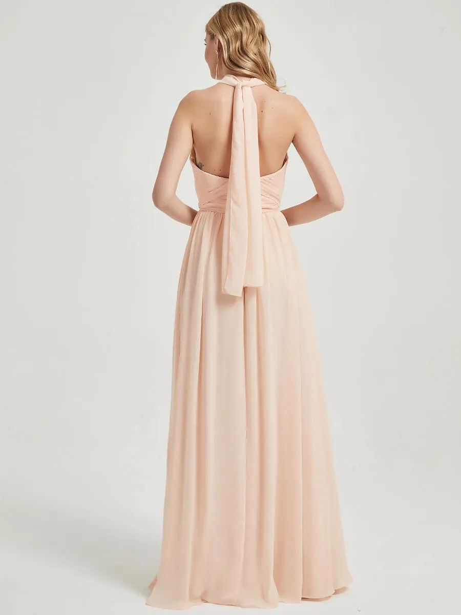 Mulberry Pleated Convertible Floor Length Chiffon Bridesmaid Dress