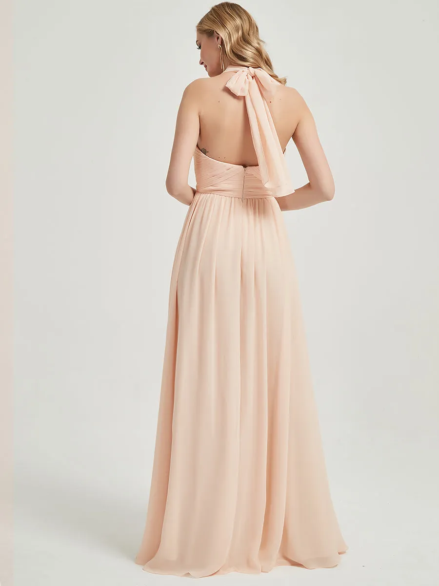 Mulberry Pleated Convertible Floor Length Chiffon Bridesmaid Dress