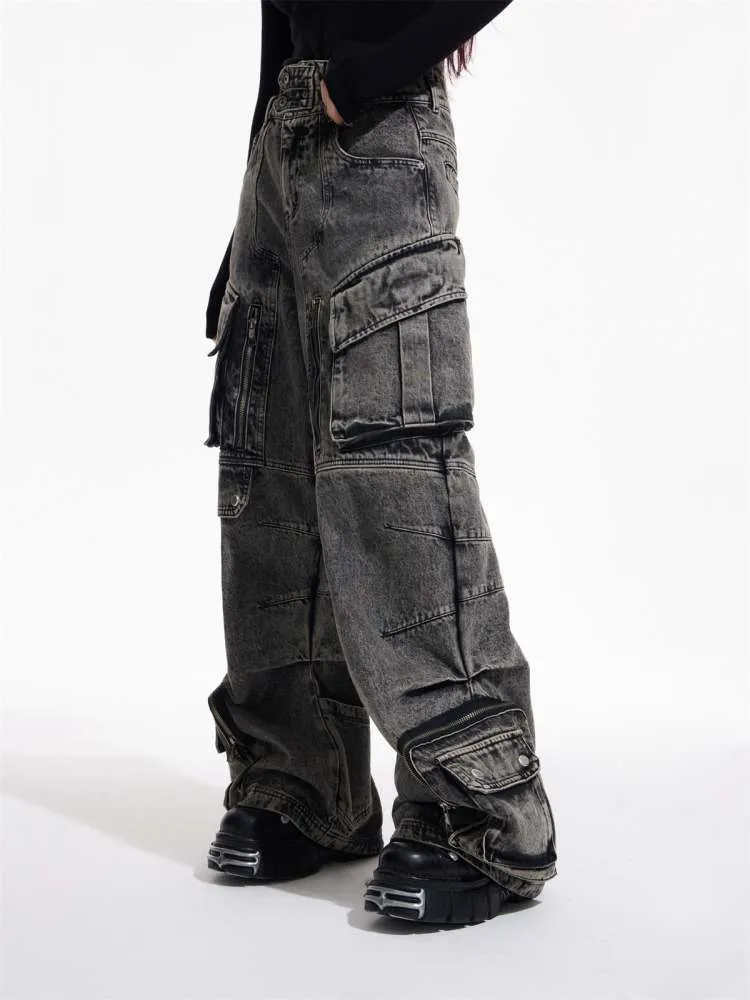Multi Pocket Retro Wide Leg Denim Pants【s0000006727】