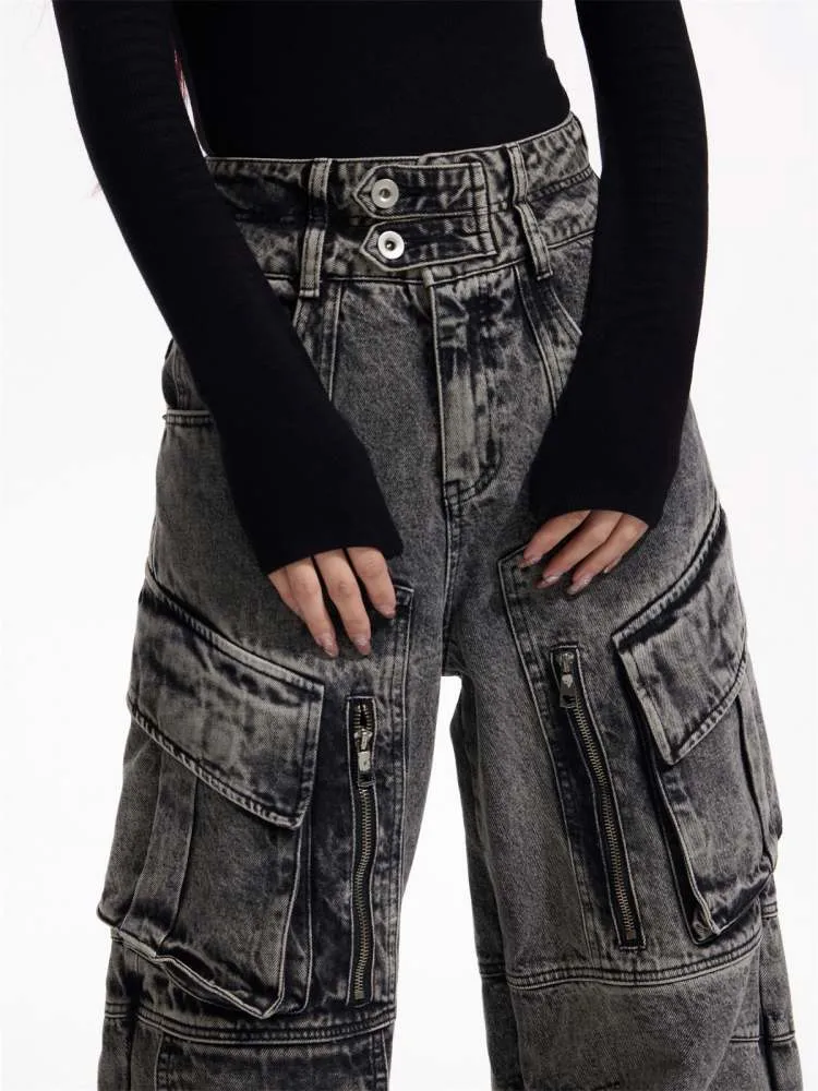 Multi Pocket Retro Wide Leg Denim Pants【s0000006727】
