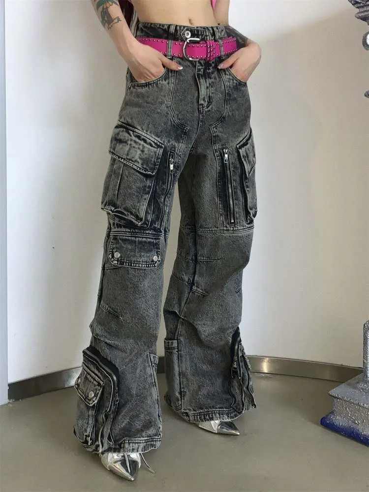 Multi Pocket Retro Wide Leg Denim Pants【s0000006727】