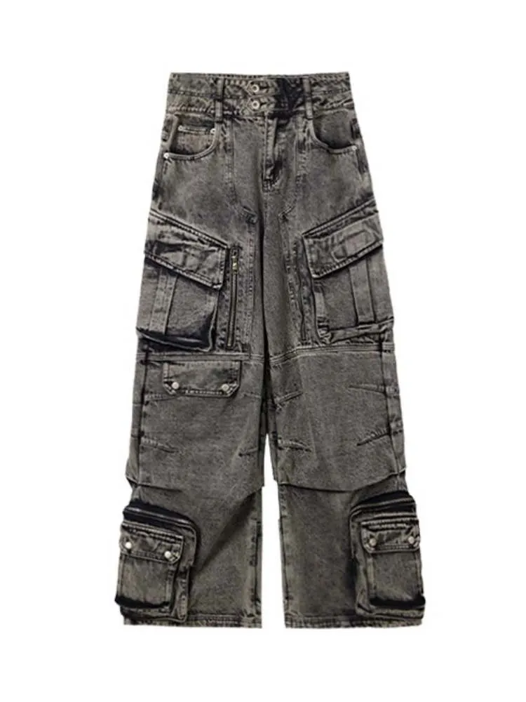 Multi Pocket Retro Wide Leg Denim Pants【s0000006727】