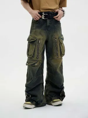 Multi Pocket Retro Wide Leg Denim Pants【s0000006727】