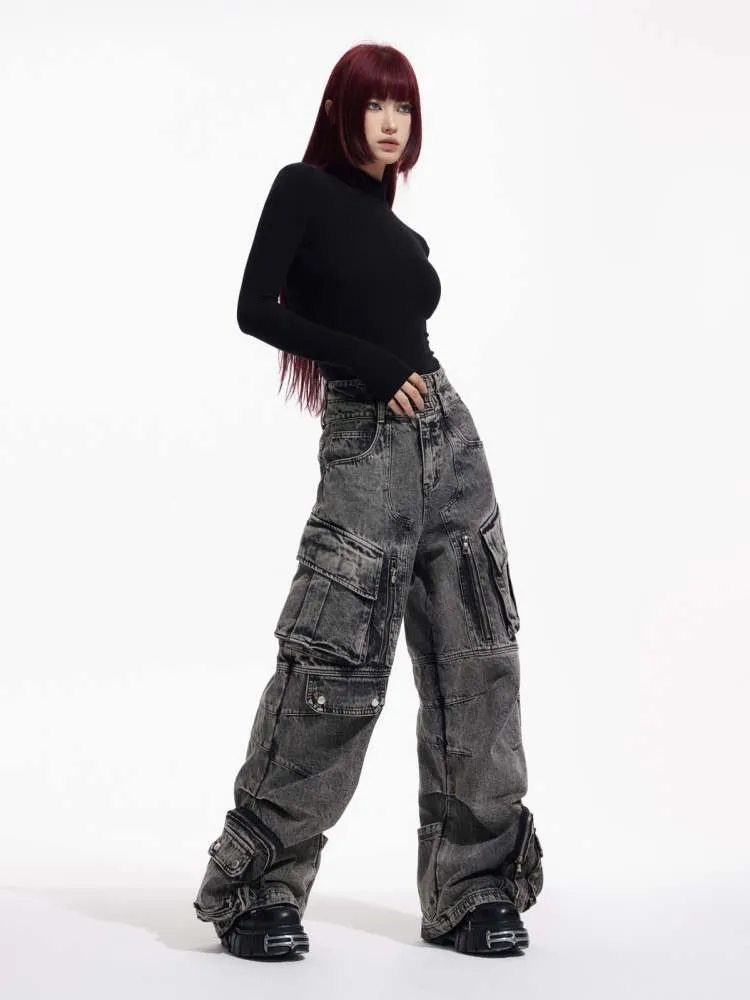 Multi Pocket Retro Wide Leg Denim Pants【s0000006727】
