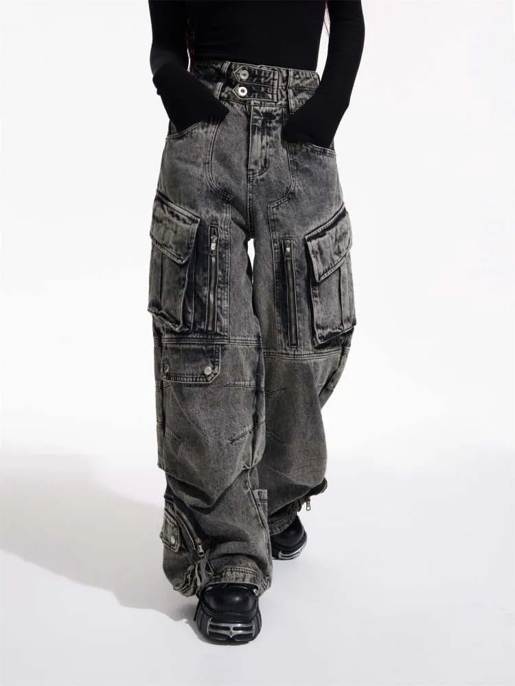 Multi Pocket Retro Wide Leg Denim Pants【s0000006727】