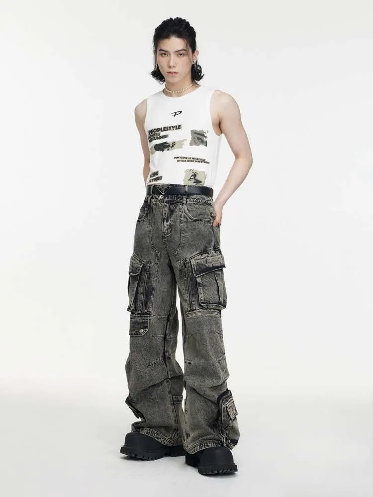 Multi Pocket Retro Wide Leg Denim Pants【s0000006727】