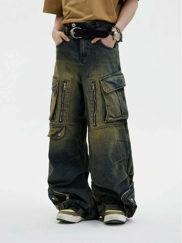Multi Pocket Retro Wide Leg Denim Pants【s0000006727】