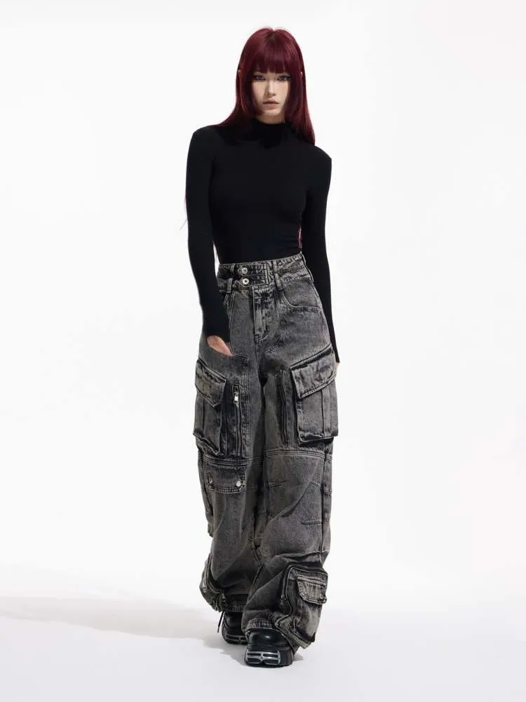 Multi Pocket Retro Wide Leg Denim Pants【s0000006727】