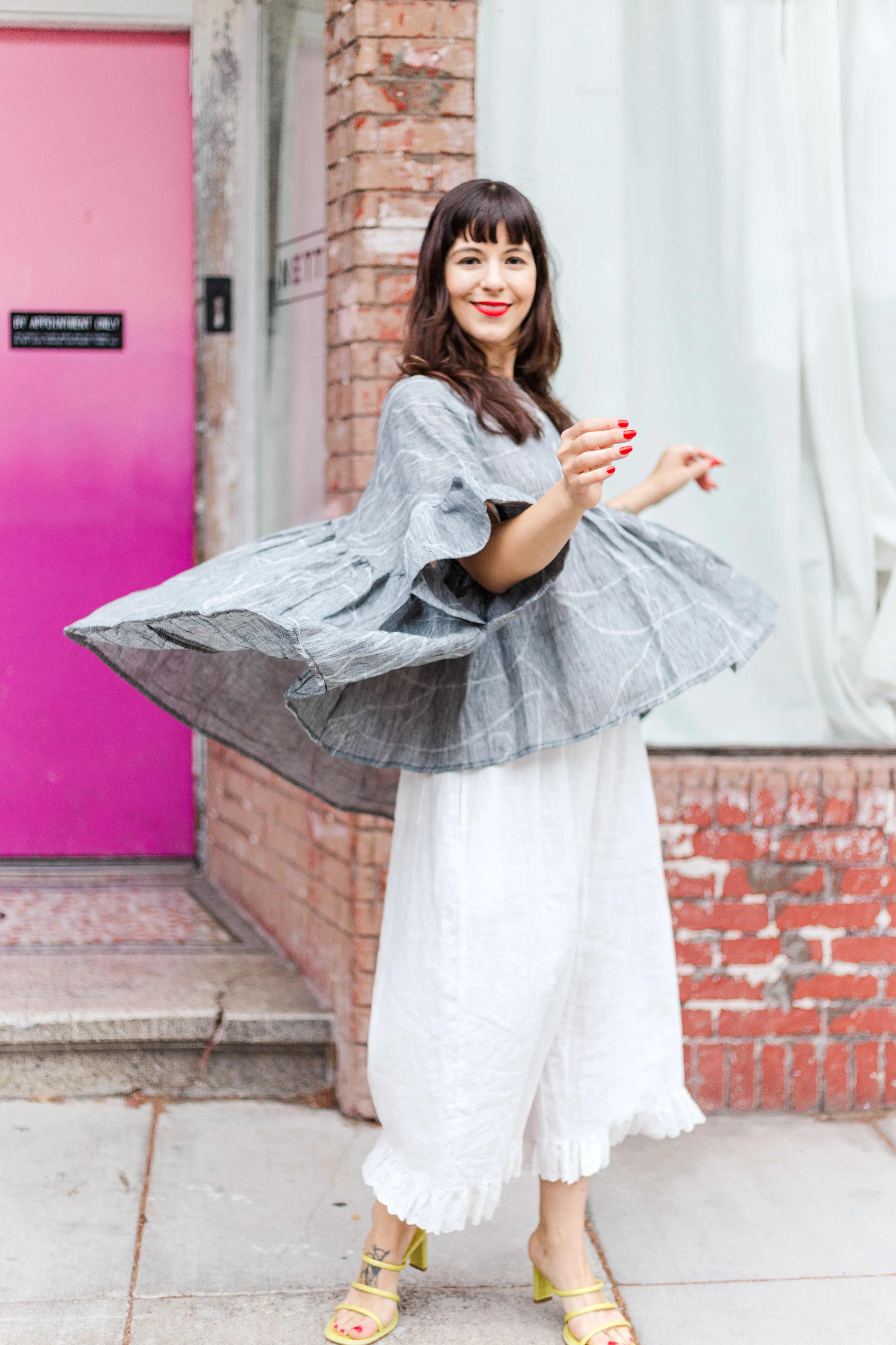 Mushroom Top in Gray Abstract Linen (RTS)