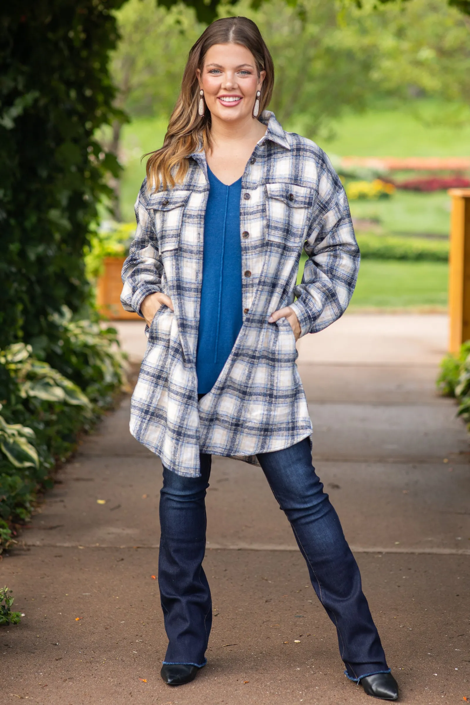 Navy and Off White Plaid Shirt Dress