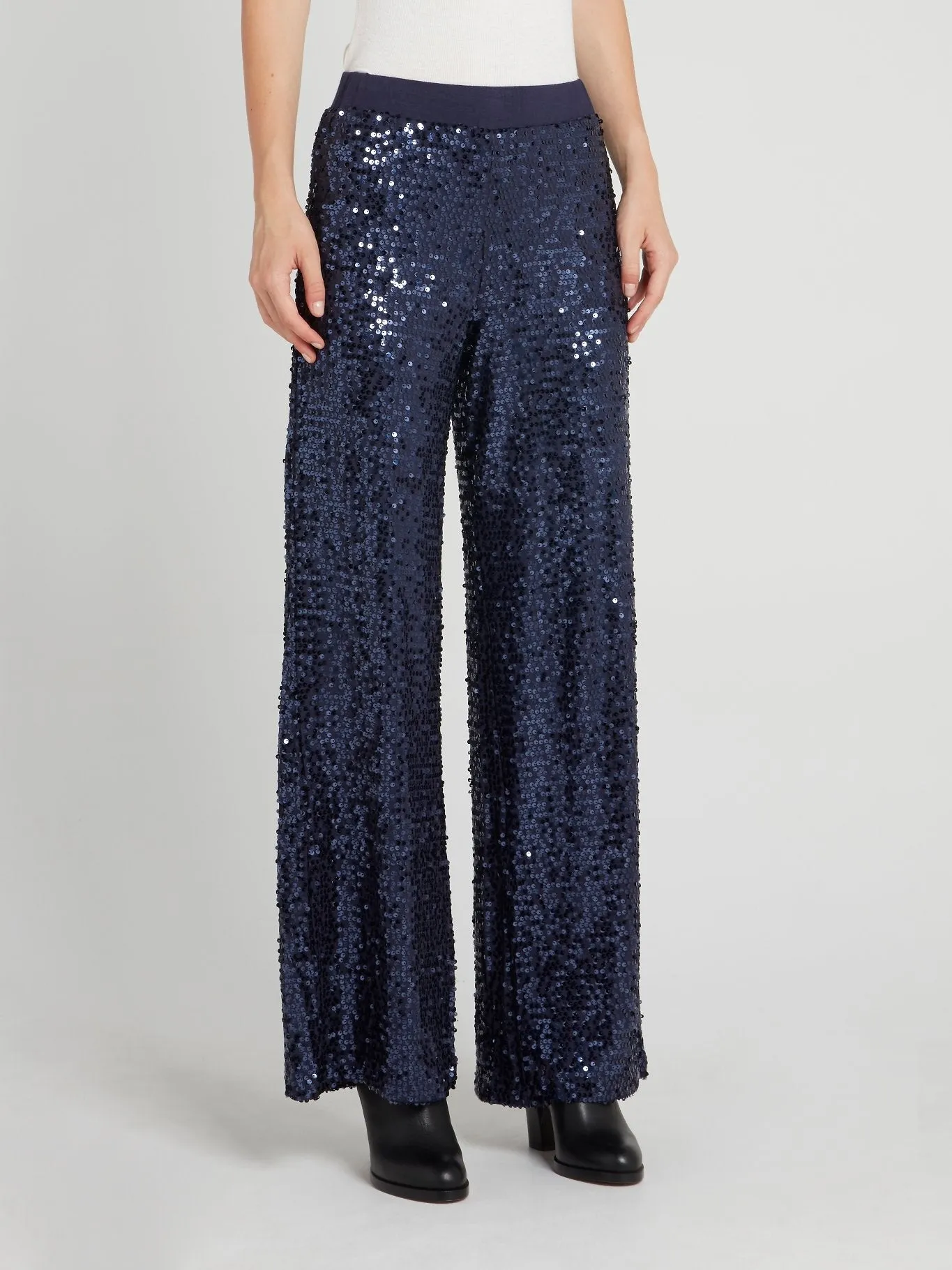 Navy Sequin Wide Leg Pants