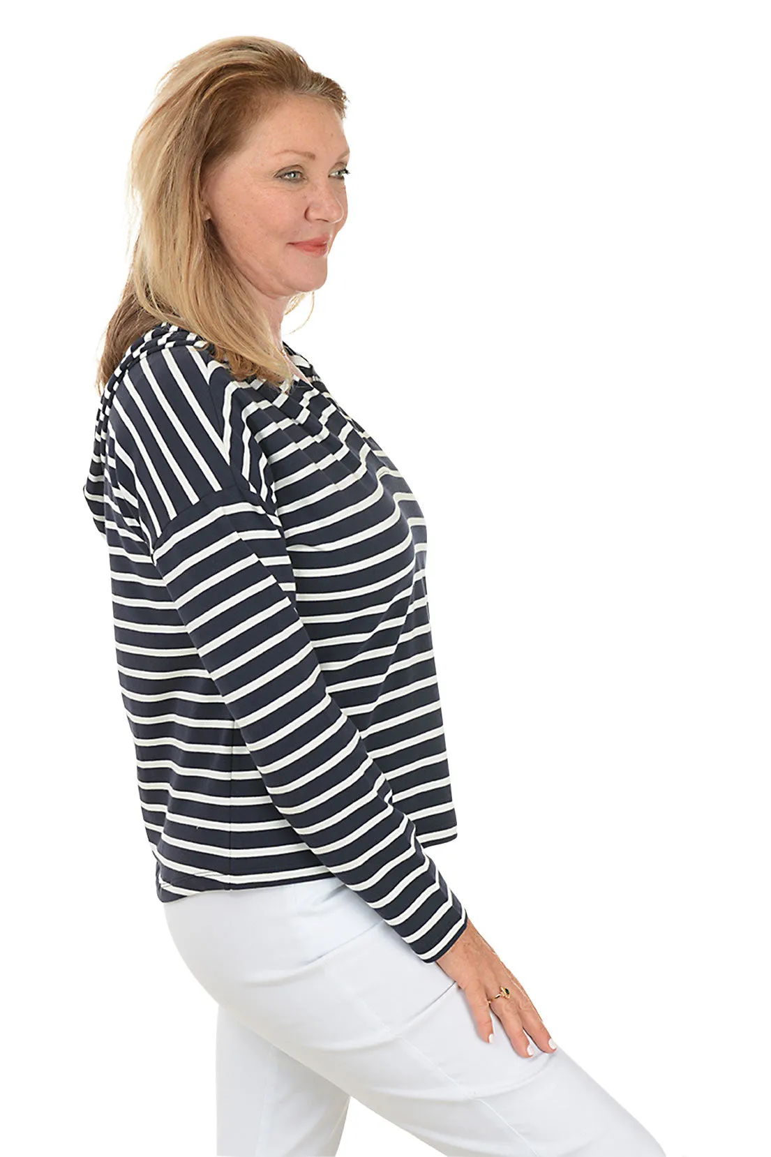 Navy Striped French Terry Hoodie