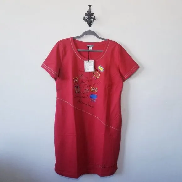 NEW Dolcezza Simply Art Dress Size L Short Sleeve Abstract Wearable Art