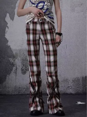 Niche retro plaid wide leg pants【s0000006700】