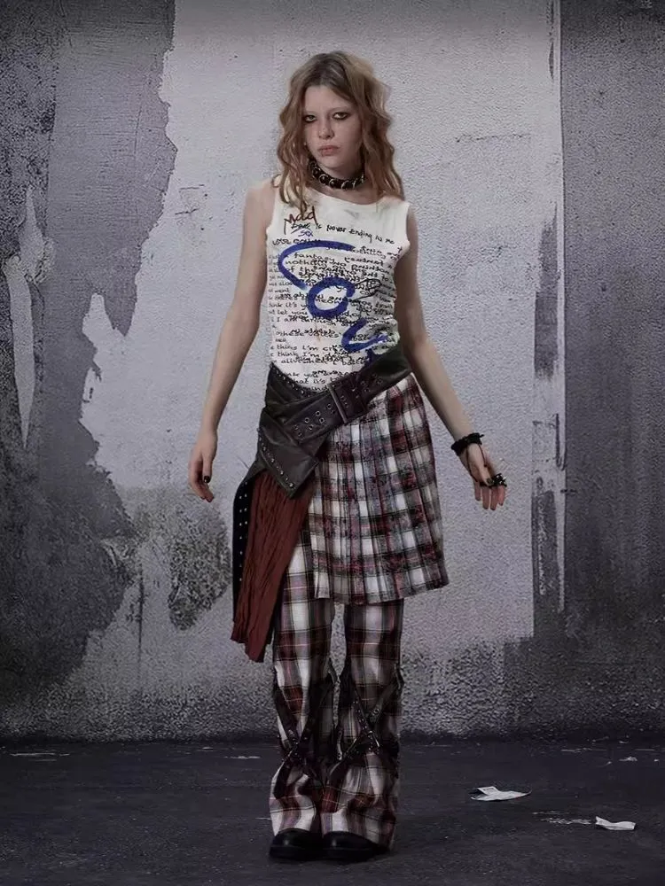 Niche retro plaid wide leg pants【s0000006700】