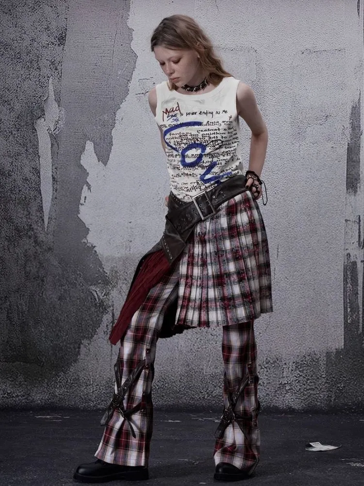 Niche retro plaid wide leg pants【s0000006700】