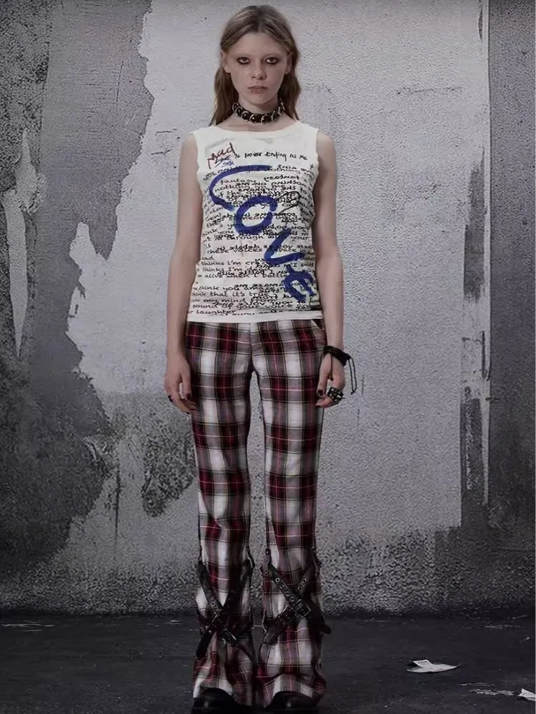 Niche retro plaid wide leg pants【s0000006700】