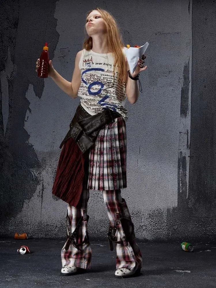 Niche retro plaid wide leg pants【s0000006700】