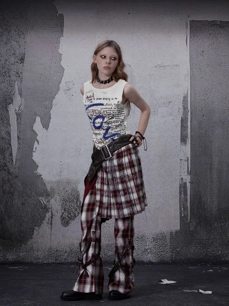 Niche retro plaid wide leg pants【s0000006700】