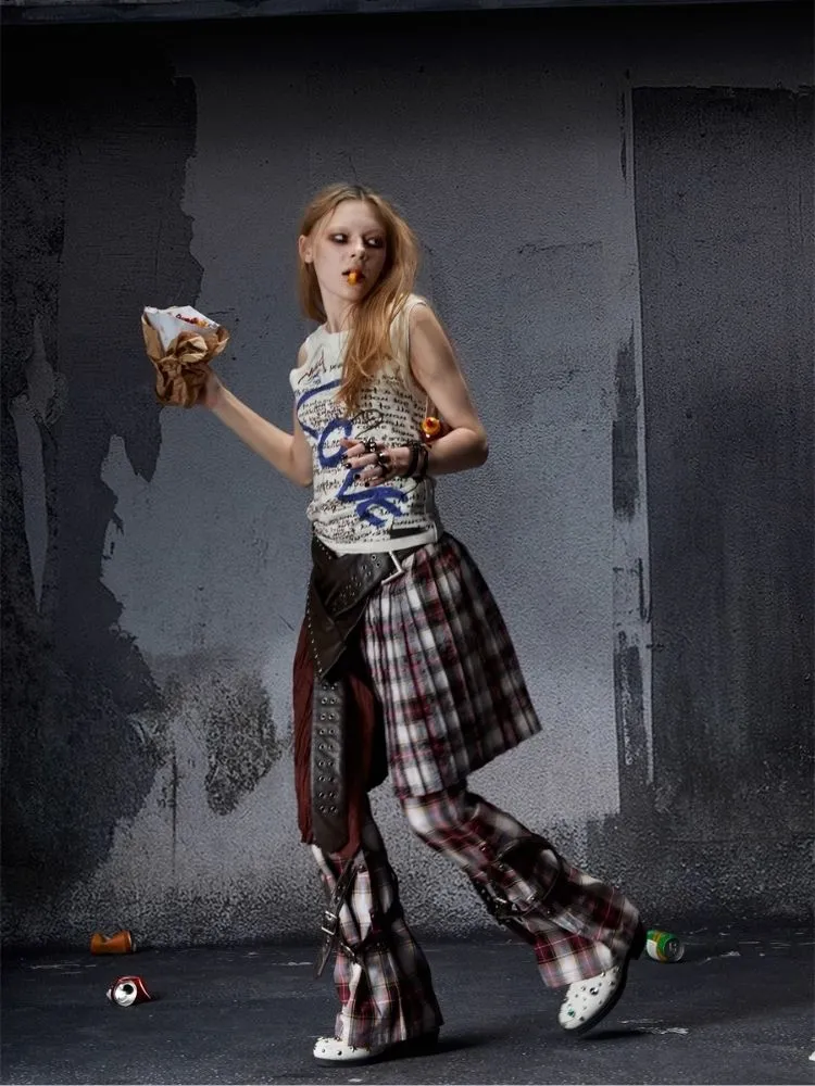 Niche retro plaid wide leg pants【s0000006700】