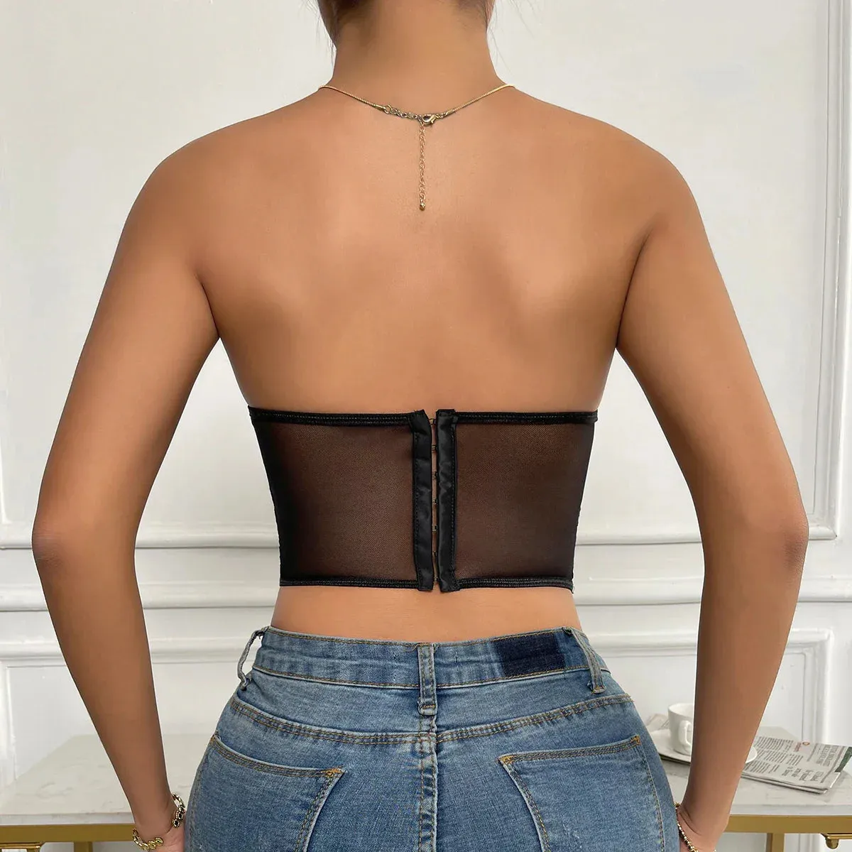 Noelle - Floral Lace Strapless Corset Top