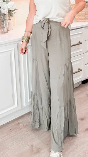 Olive Tiered Wide Leg Pants**