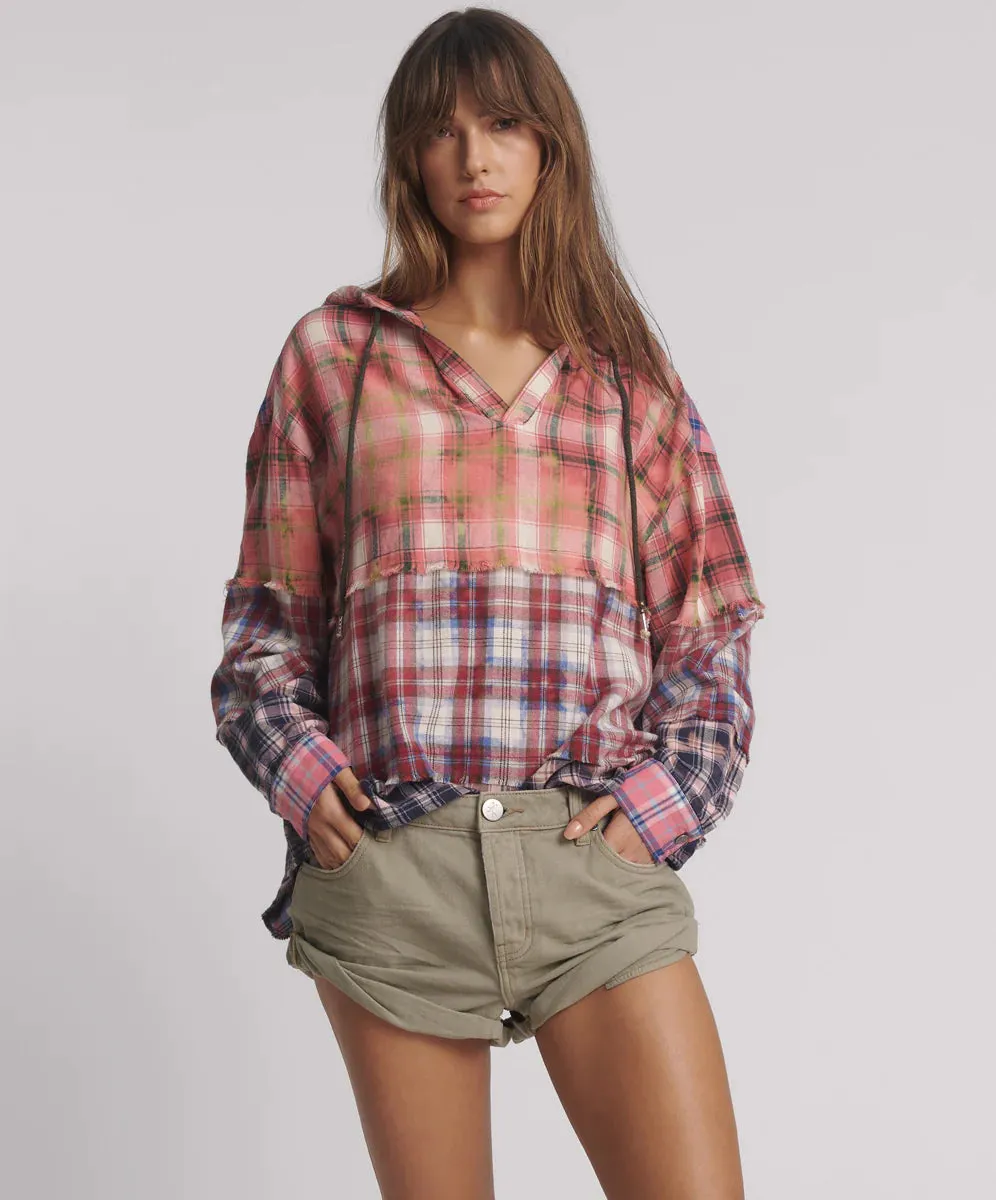 One Teaspoon - Flannel Acid Wash Hooded Shirt - Multi