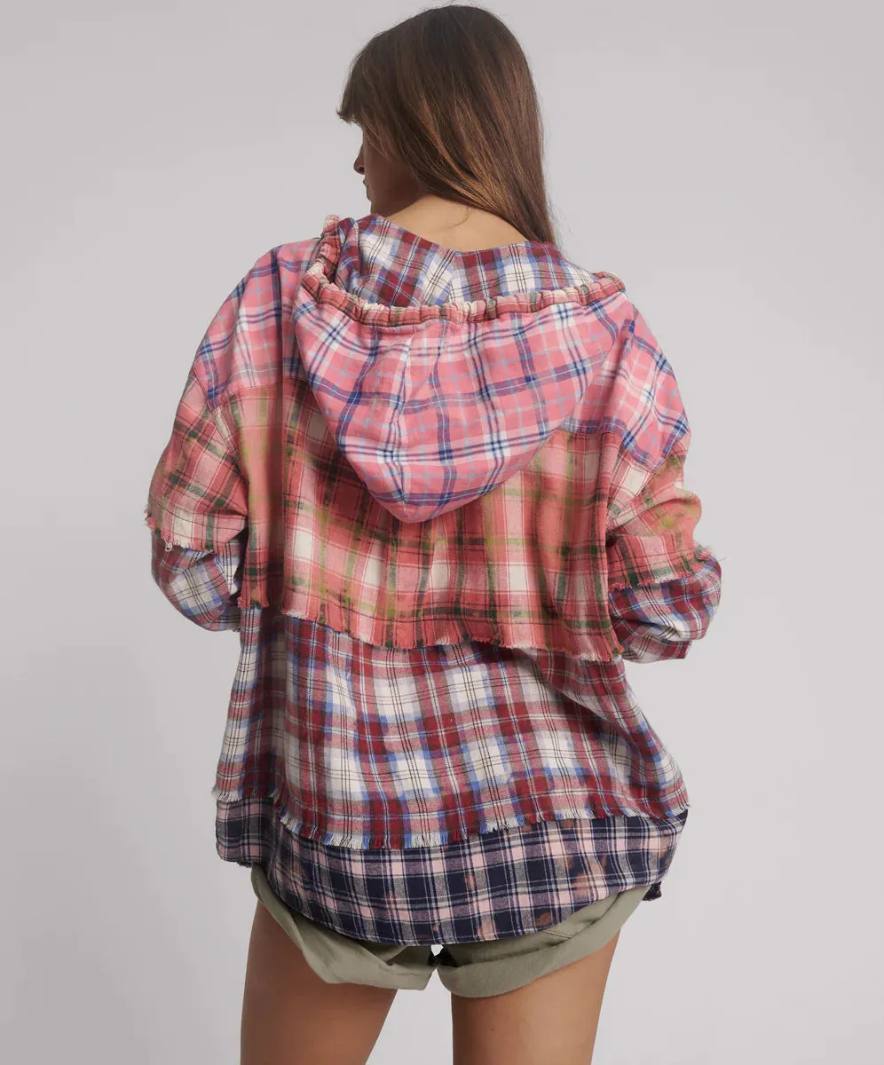 One Teaspoon - Flannel Acid Wash Hooded Shirt - Multi