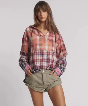 One Teaspoon - Flannel Acid Wash Hooded Shirt - Multi