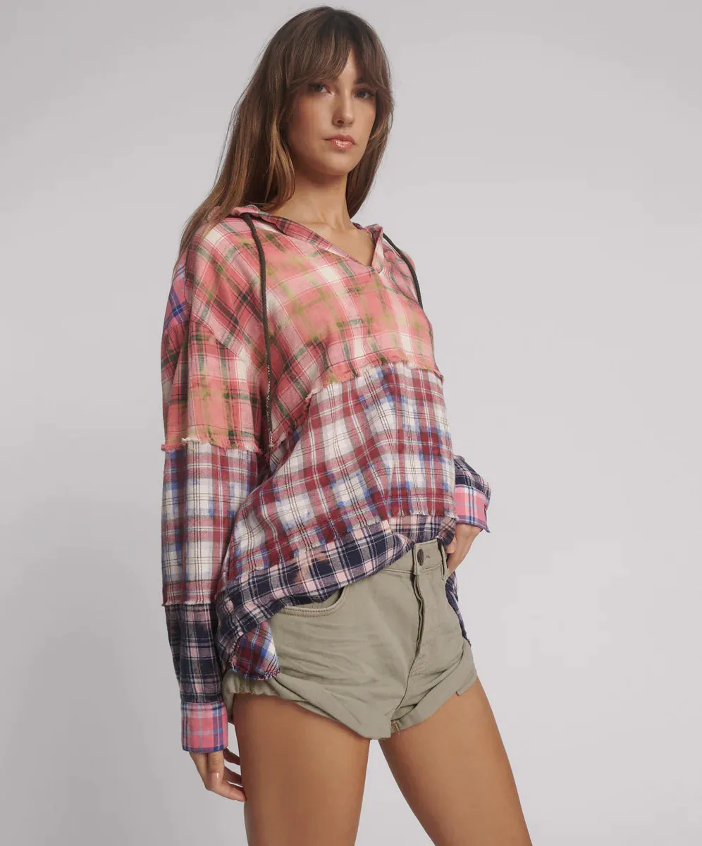 One Teaspoon - Flannel Acid Wash Hooded Shirt - Multi