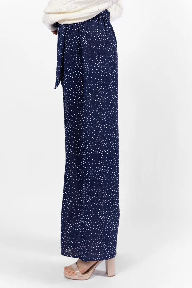 Over The Blues Navy Polka Dot Belted Wide Leg Pants FINAL SALE