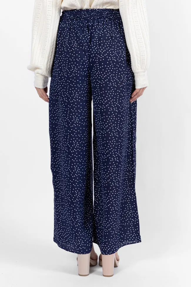 Over The Blues Navy Polka Dot Belted Wide Leg Pants FINAL SALE