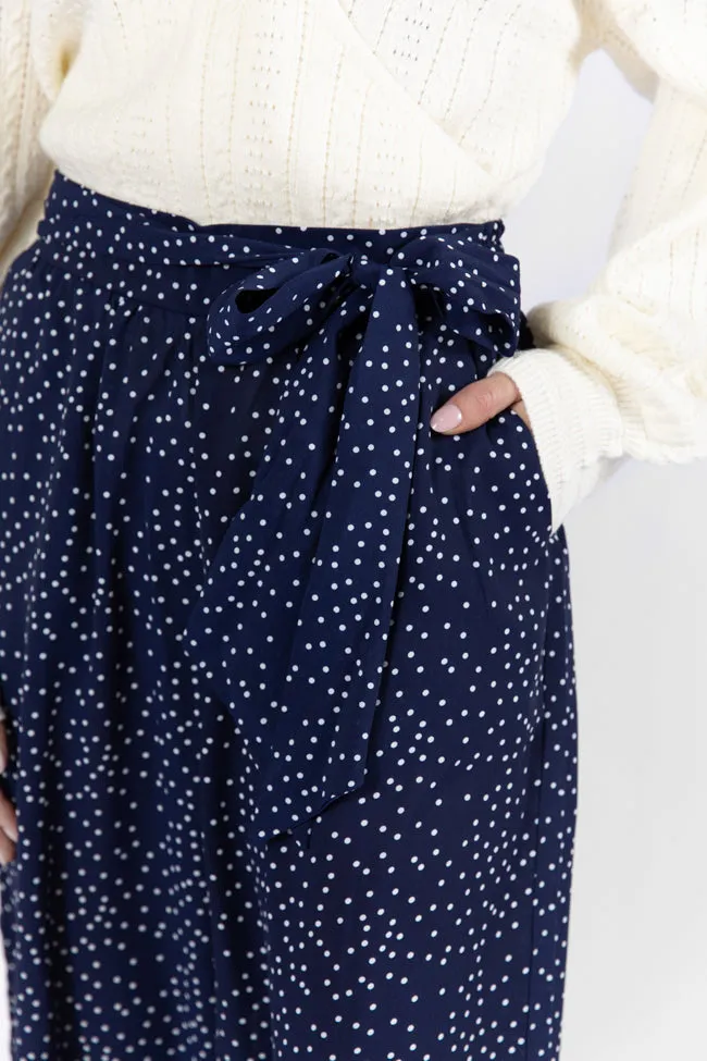 Over The Blues Navy Polka Dot Belted Wide Leg Pants FINAL SALE