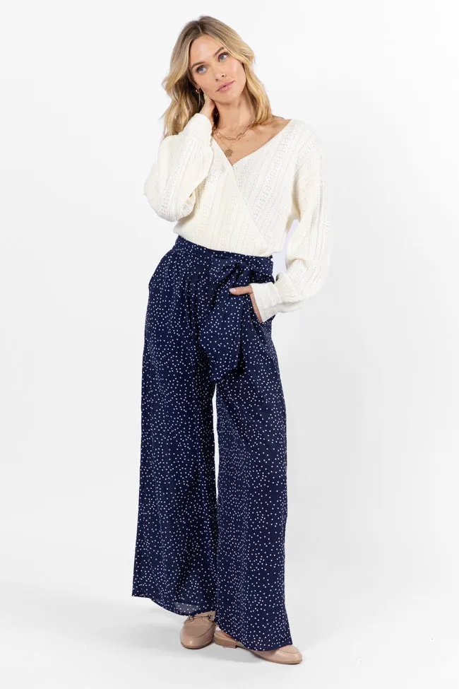 Over The Blues Navy Polka Dot Belted Wide Leg Pants FINAL SALE