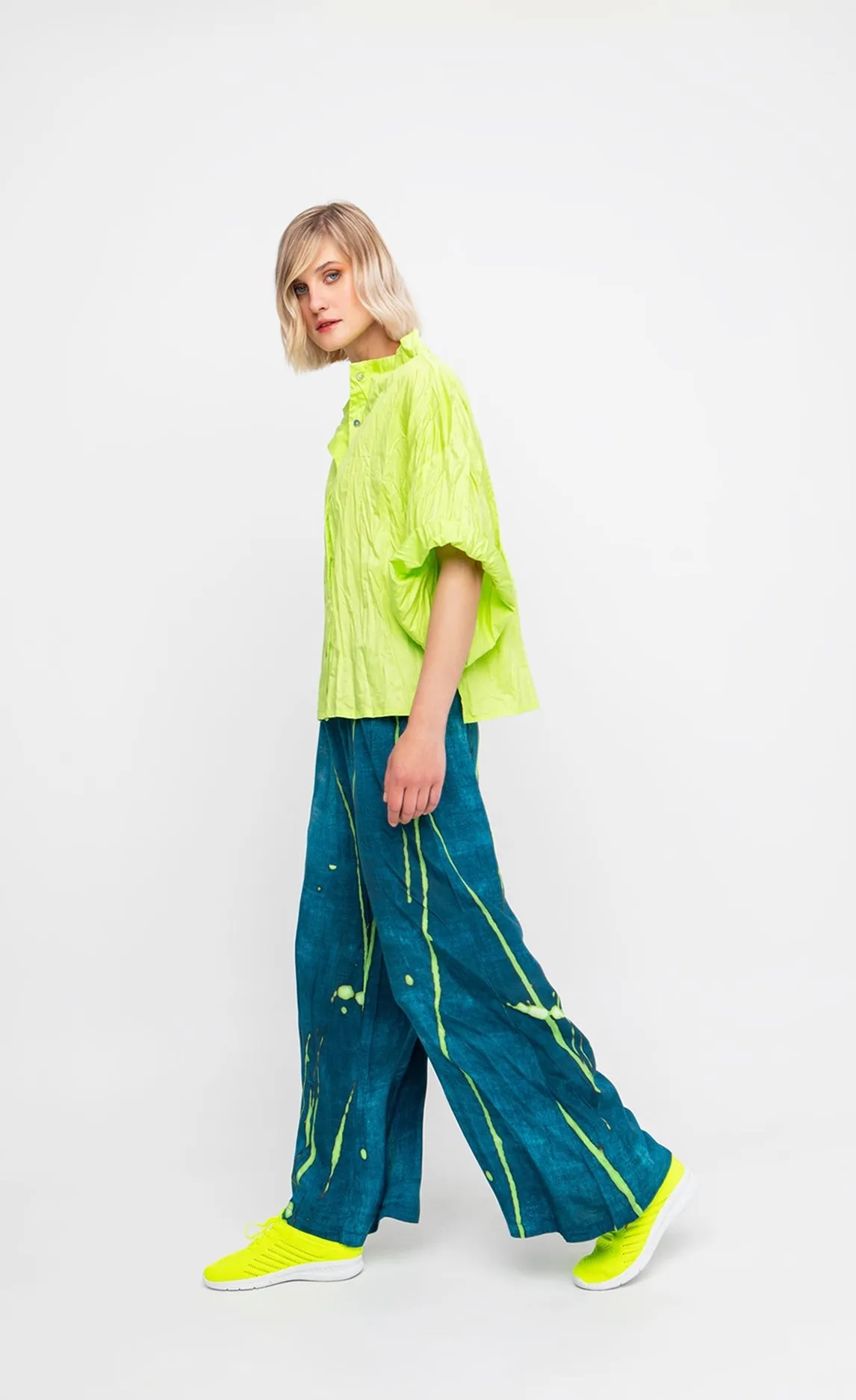 Ozai N Ku Lime Crinkle Funnel Shirt