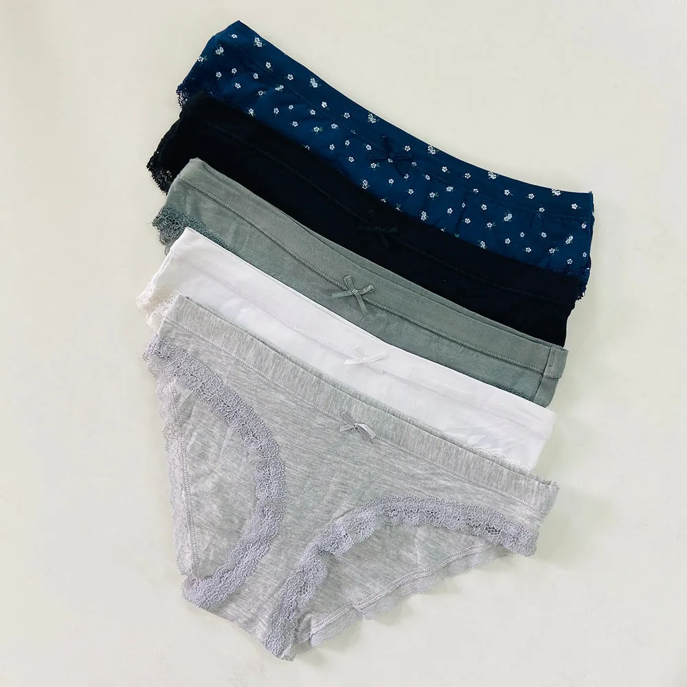 Pack of 5 Ladies Lace Trim Brief Panty
