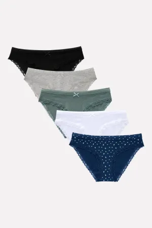 Pack of 5 Ladies Lace Trim Brief Panty