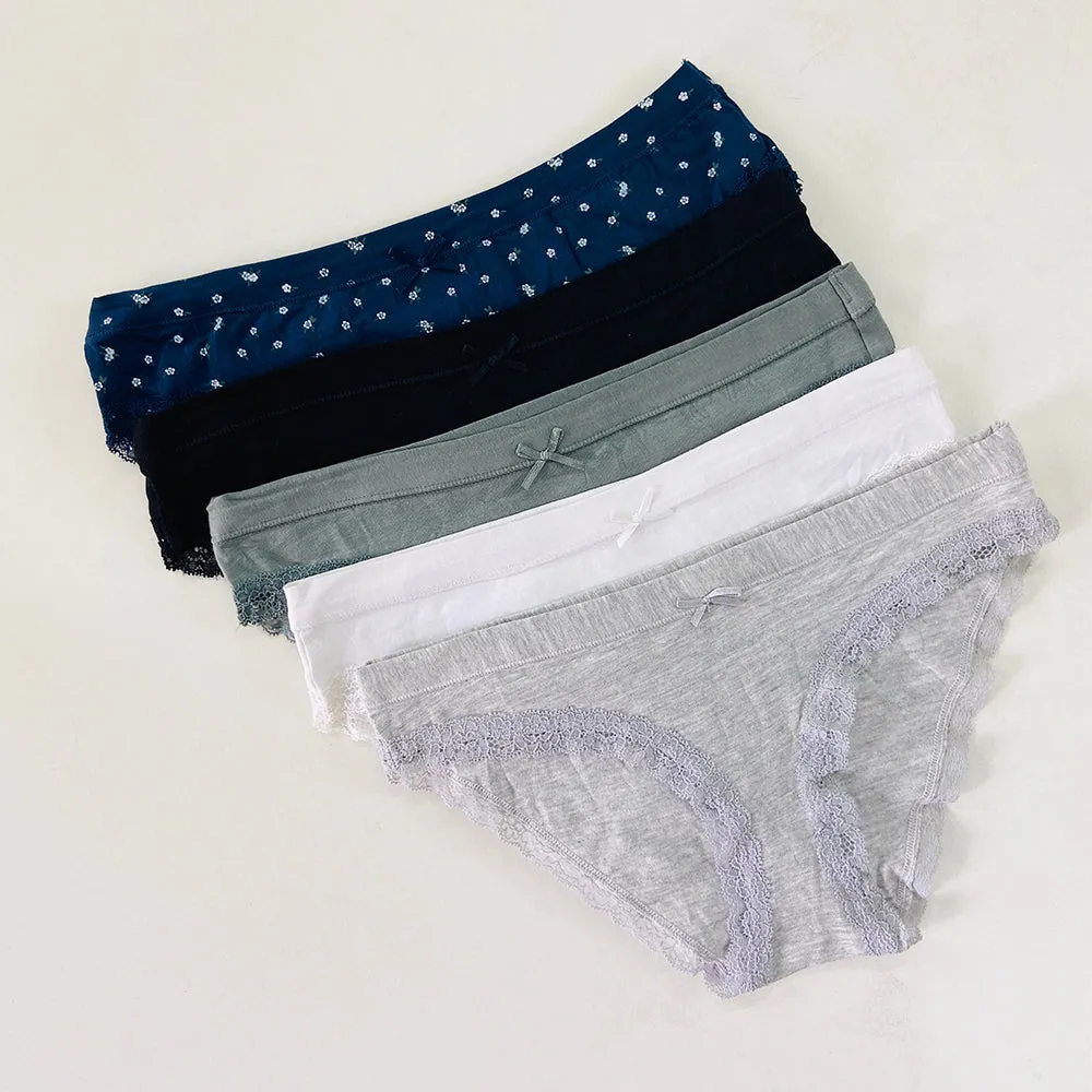 Pack of 5 Ladies Lace Trim Brief Panty