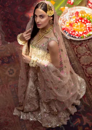 Pakistani Bridal Gold Tissue Lehnga for Wedding #J5158