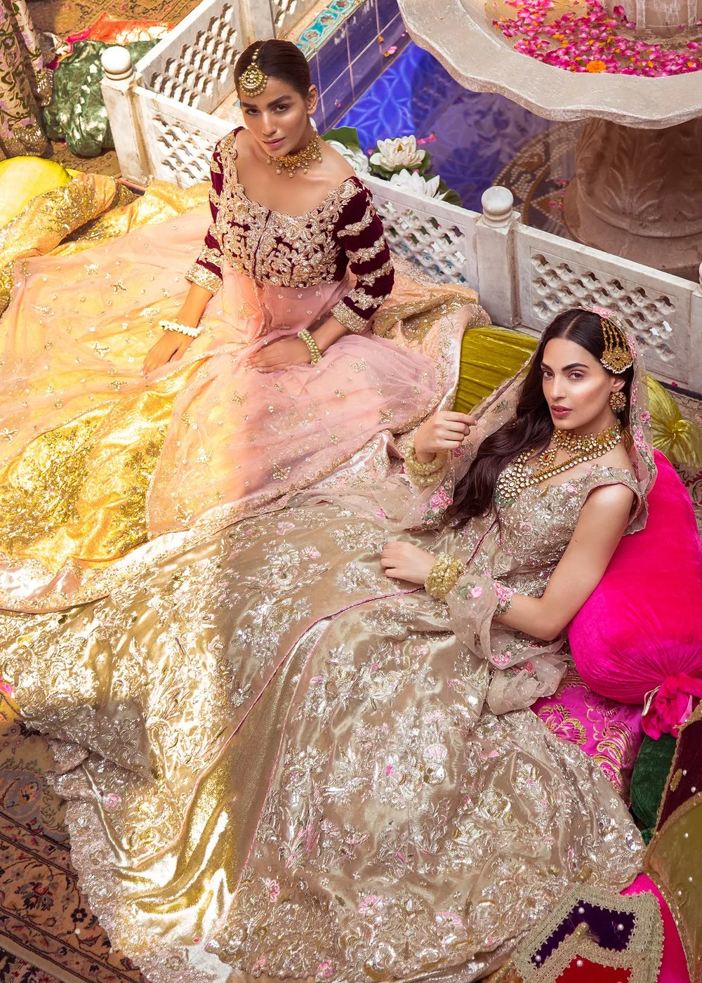 Pakistani Bridal Gold Tissue Lehnga for Wedding #J5158