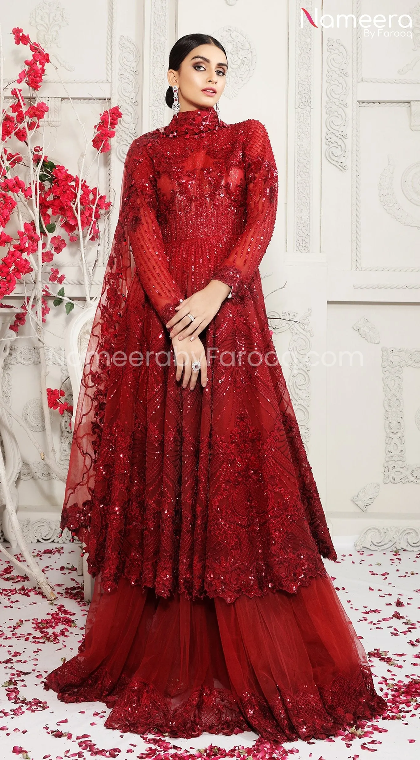 Pakistani Red Bridal Lehenga with Embroidery #BR122