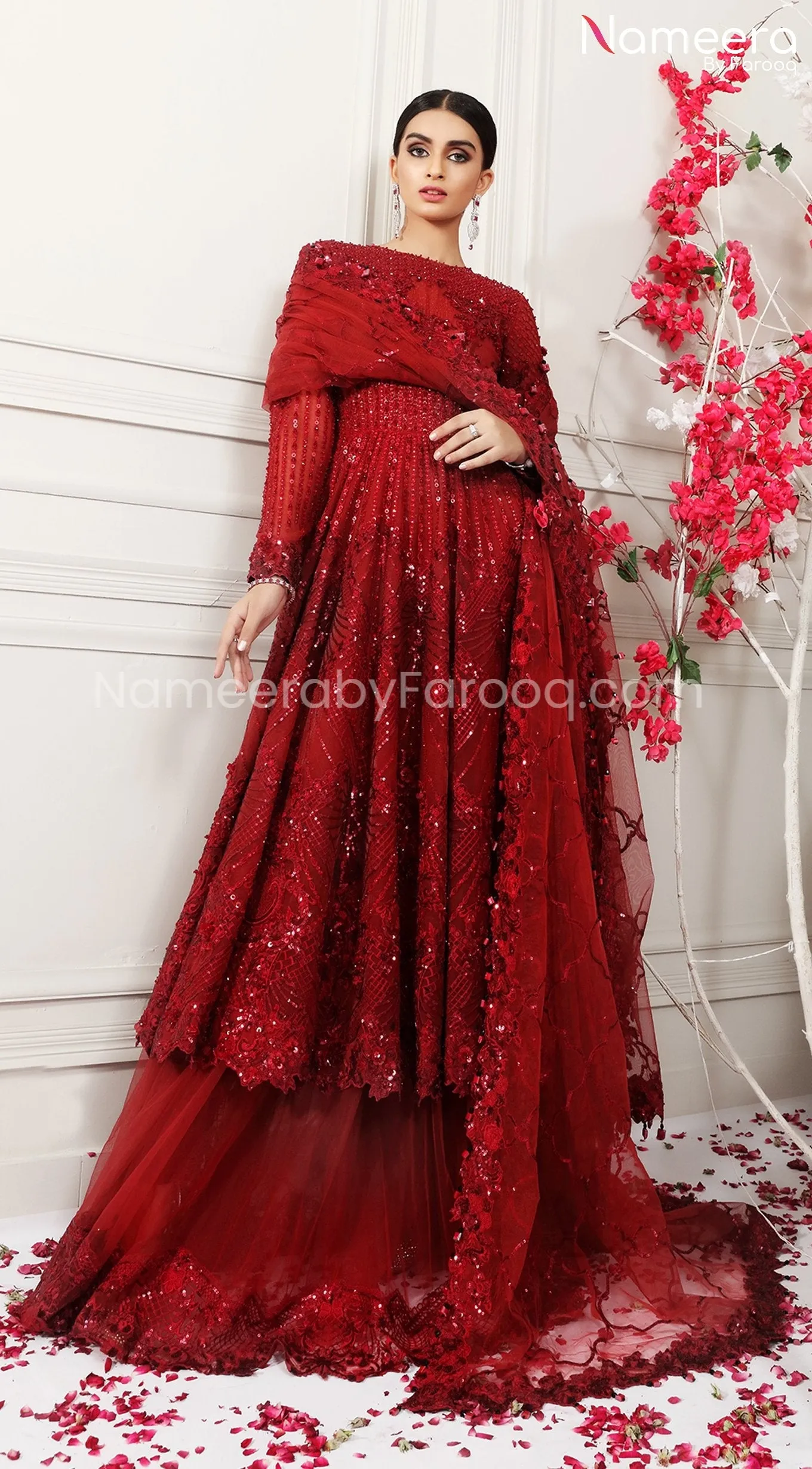 Pakistani Red Bridal Lehenga with Embroidery #BR122