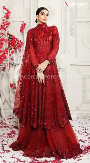 Pakistani Red Bridal Lehenga with Embroidery #BR122