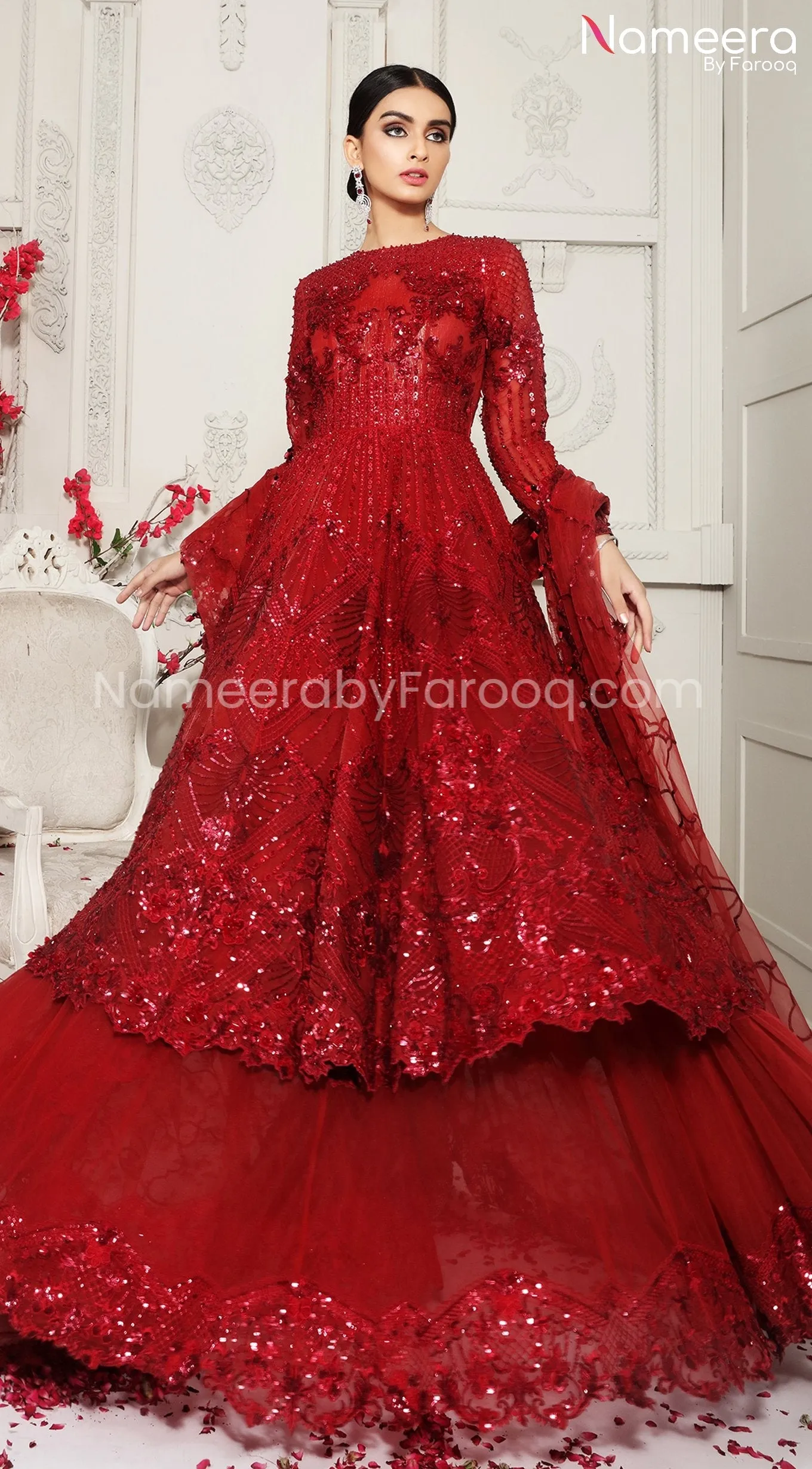 Pakistani Red Bridal Lehenga with Embroidery #BR122