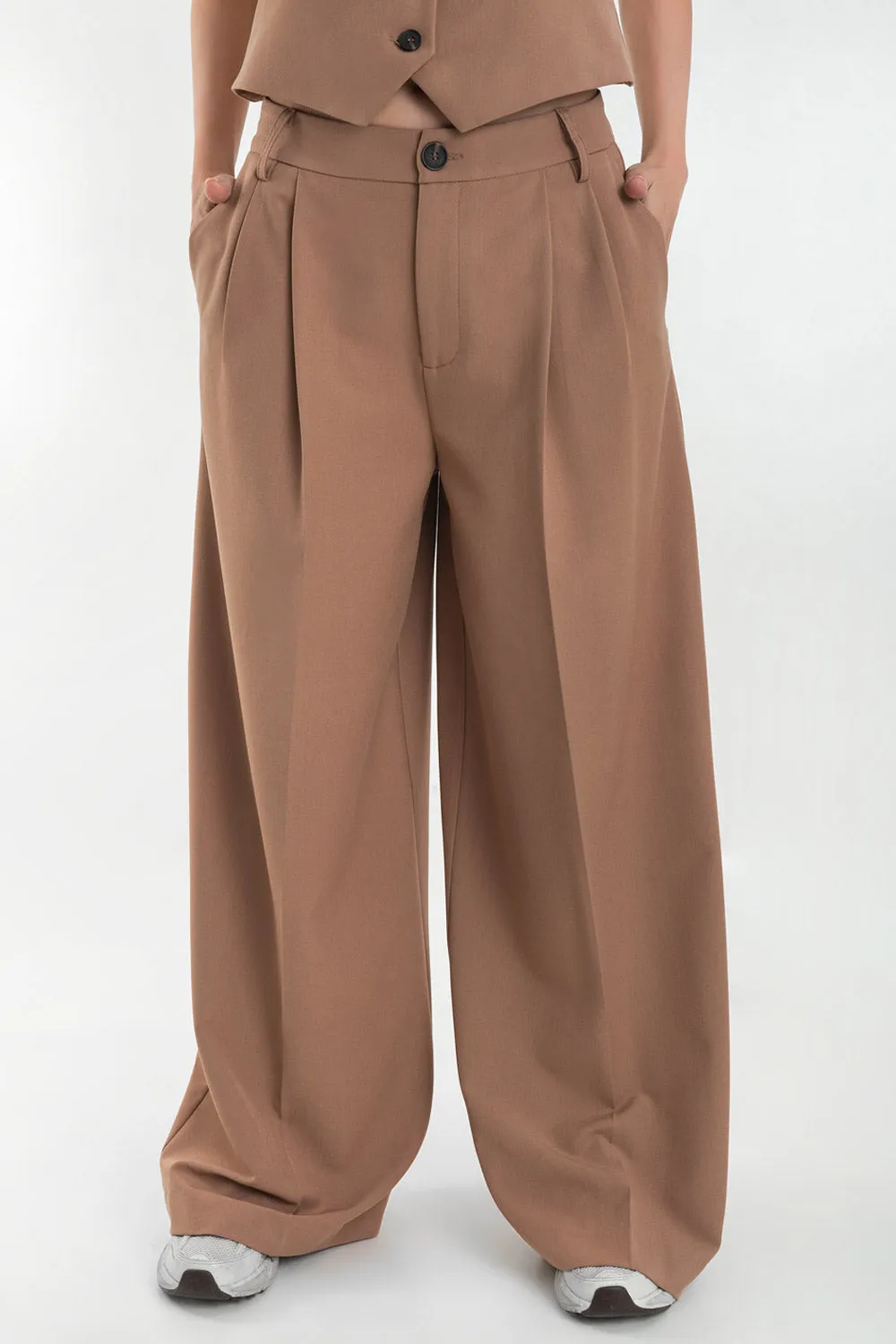 Pantalón de fit wide leg cintura baja con pinzas