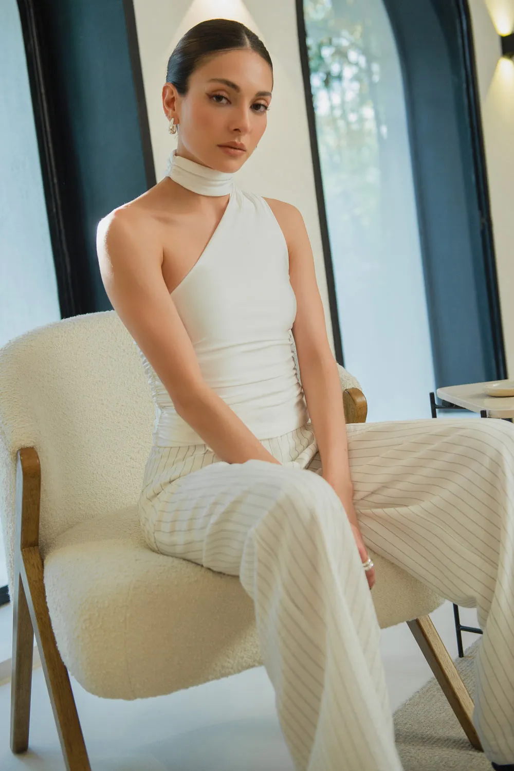 Pantalón de rayas wide leg con pinzas